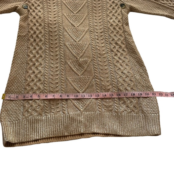 NWOT Pilcro Anthropologie Sz S Tan Gold Metallic Cable Knit Tunic Sweater - Picture 10 of 11